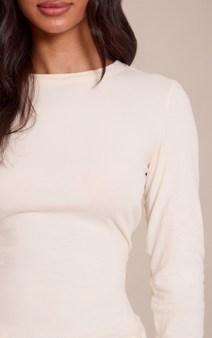 Petite Top long en coton doux crème à col ras et manches longues image 4
