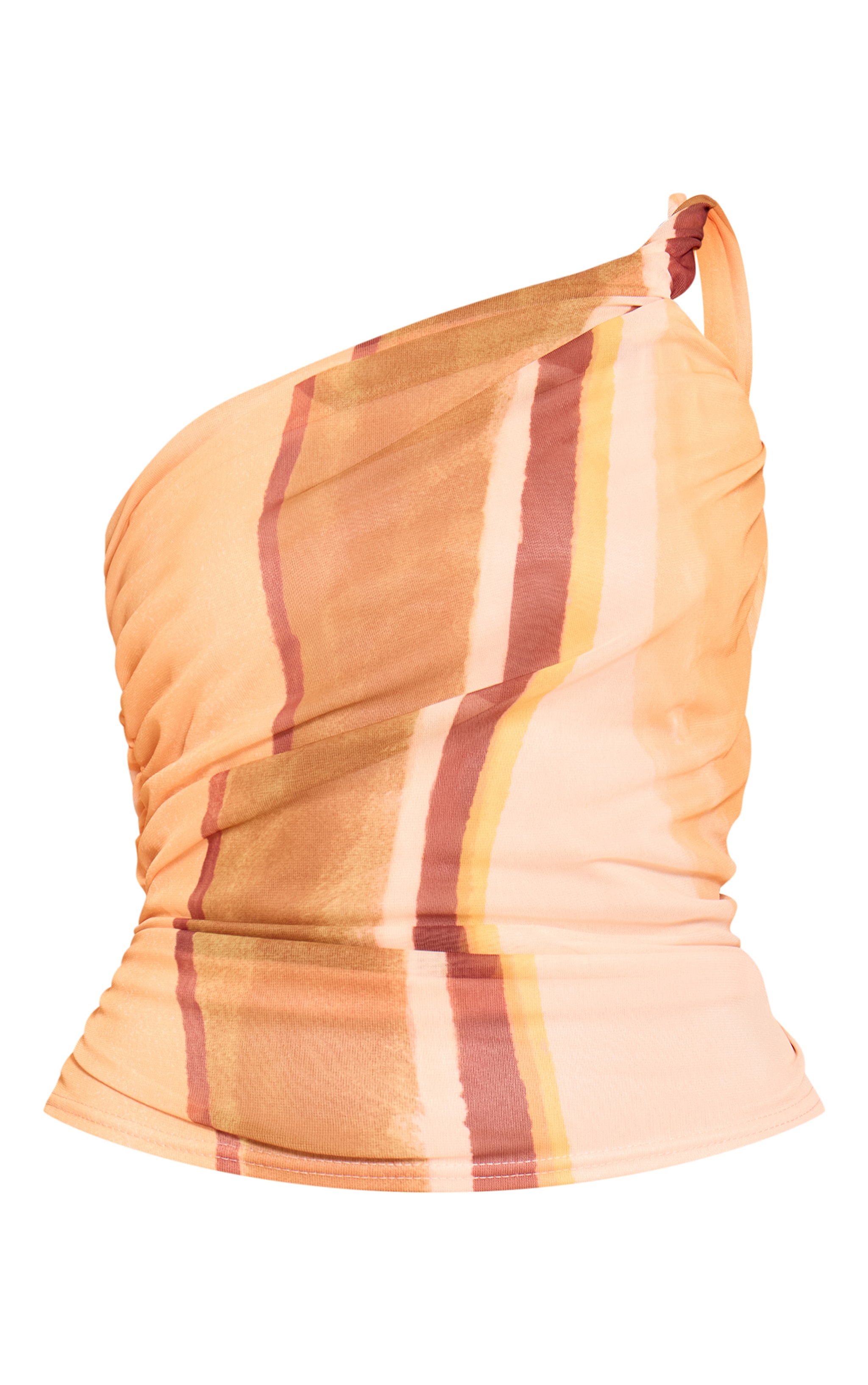 Yellow Abstract Print Mesh Asymmetric Long Top image 5