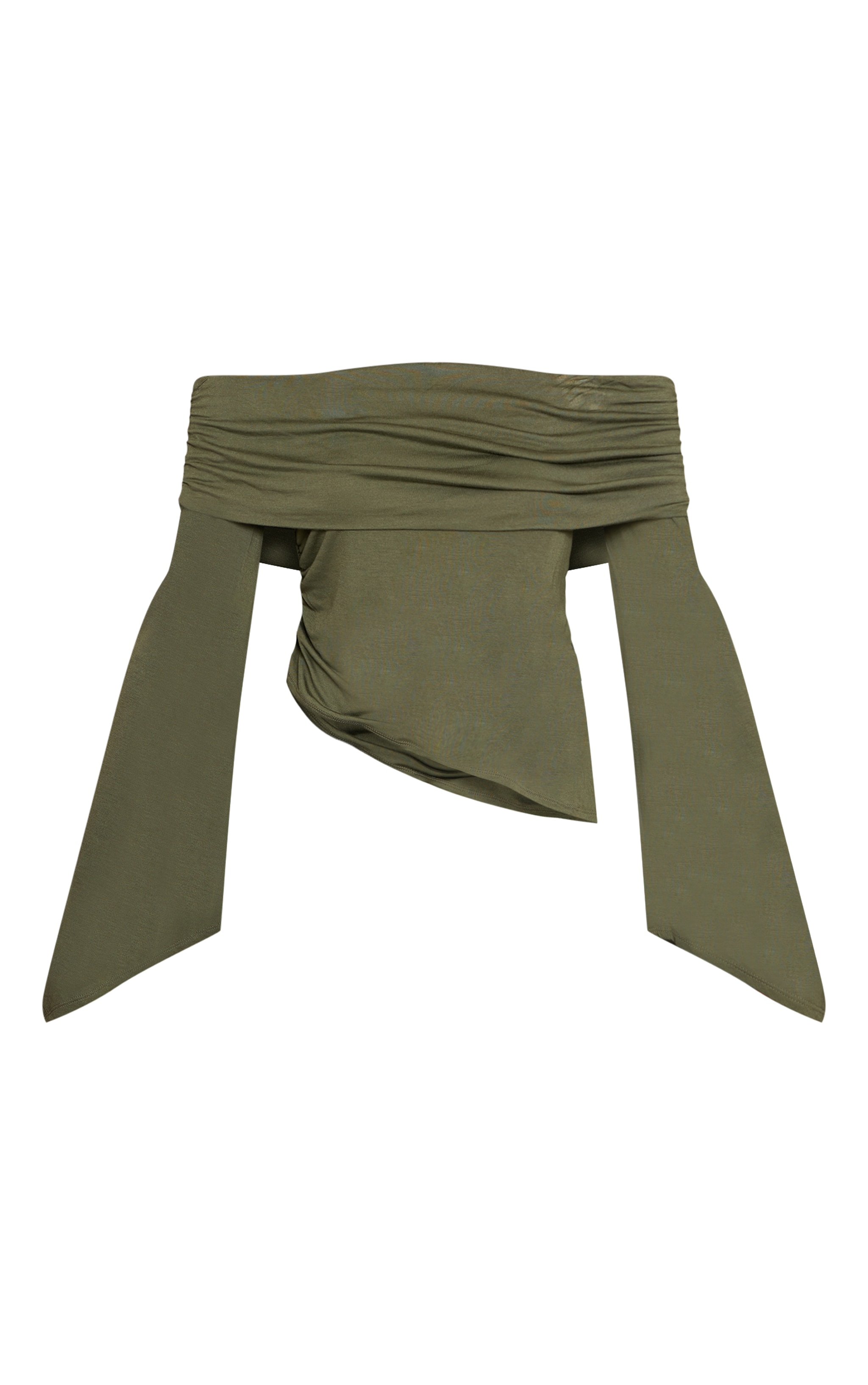 Dark Olive Jersey Fold Over Detail Long Sleeve Top image 5