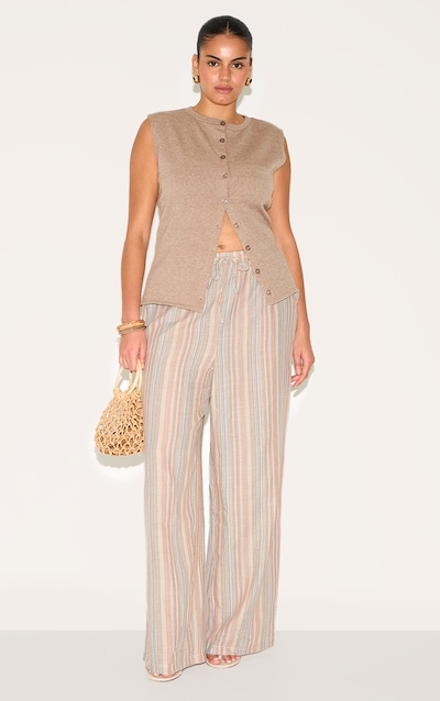 Plus Pantalon en effet lin multicolore à rayures et cordons ajustables