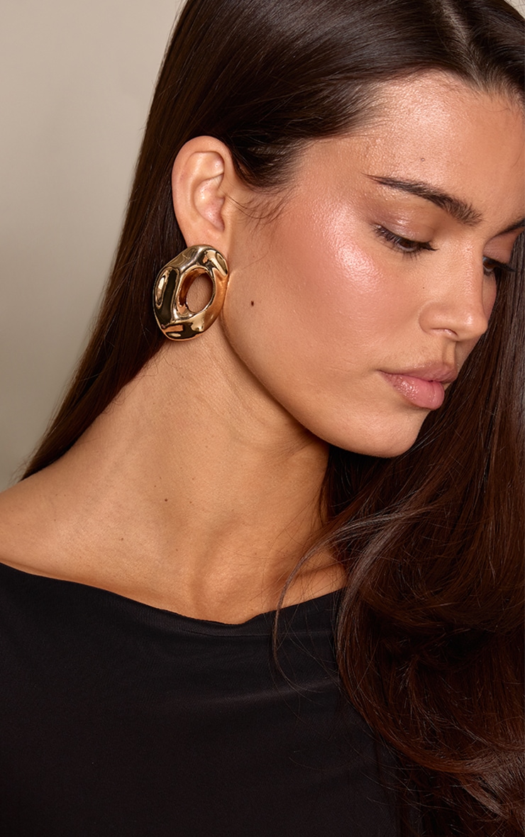 Gold Abstract Textured Statement Earrings