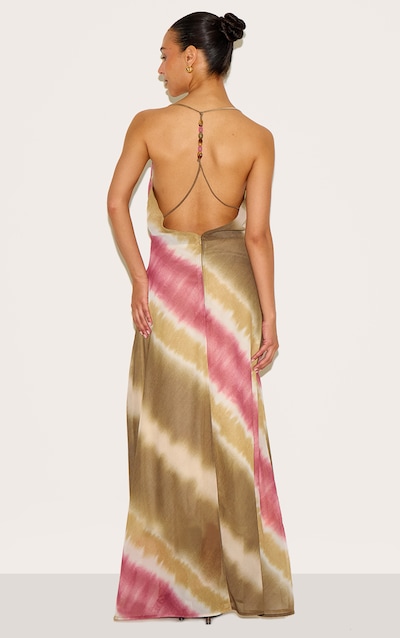 Petite Robe longue fluide multicolore à bretelles fines et perles