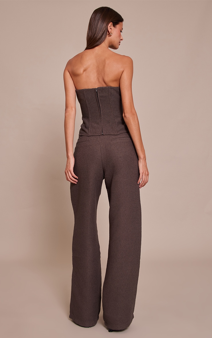 Dark Brown Boucle Low Rise Straight Leg Pants image 3