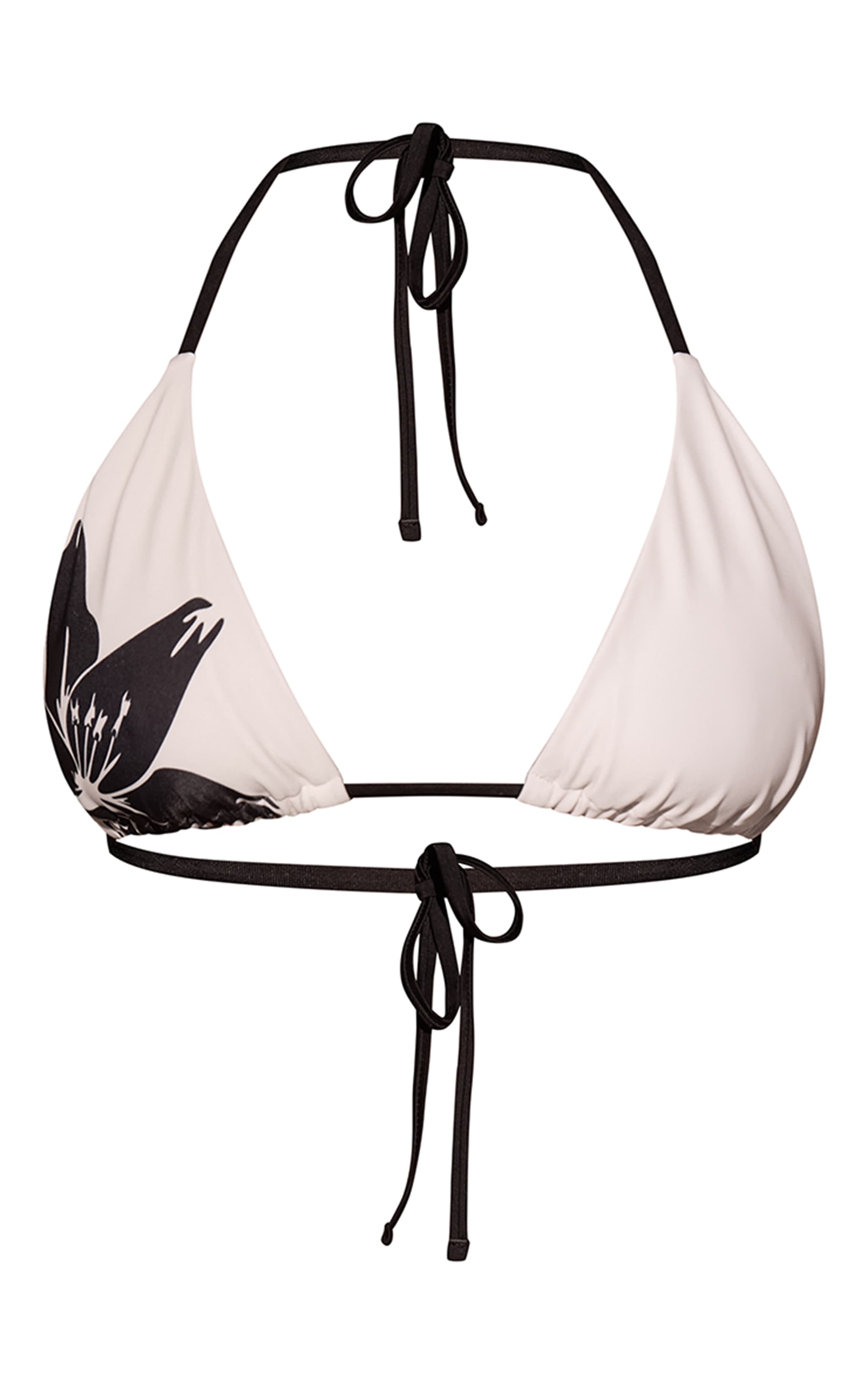 White Contrast Hibiscus Print Triangle Bikini Top image 5