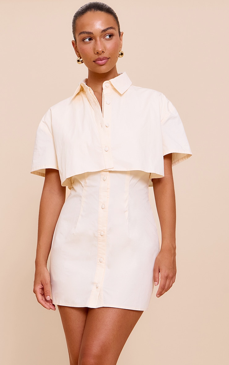 Robe droite crème à partie superposée image 1