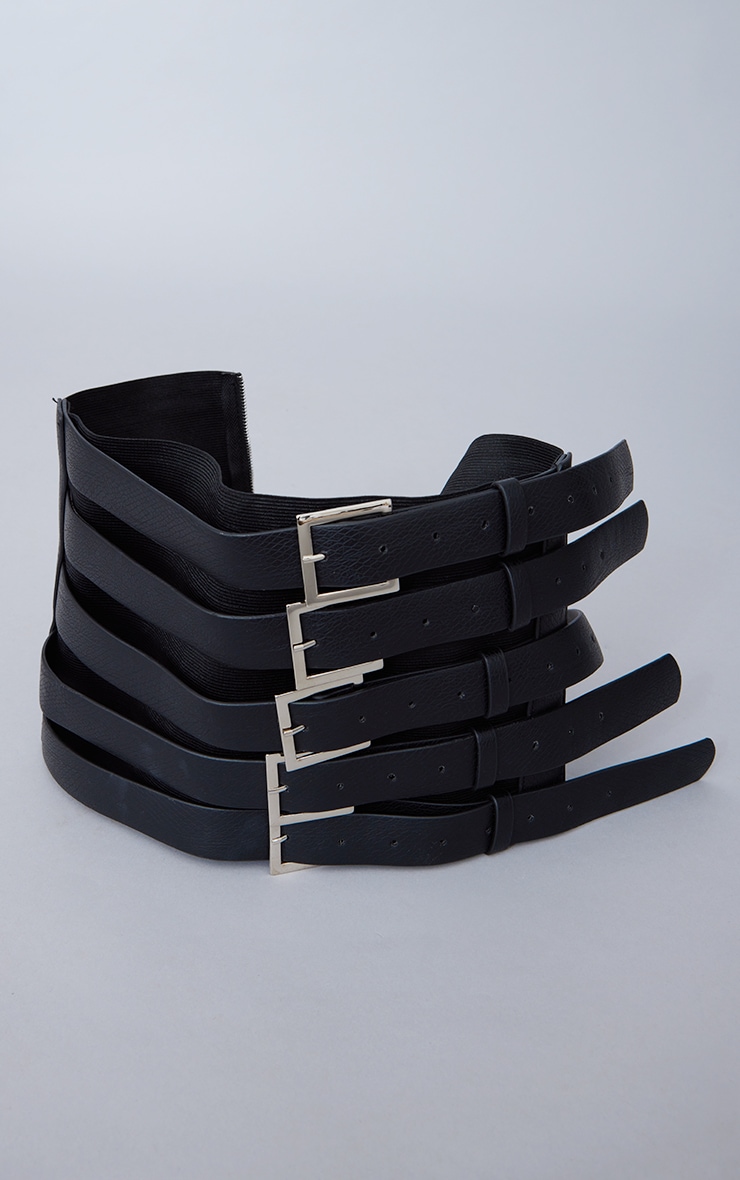 Black 5 Row Squared Buckle Corset Belt image 1