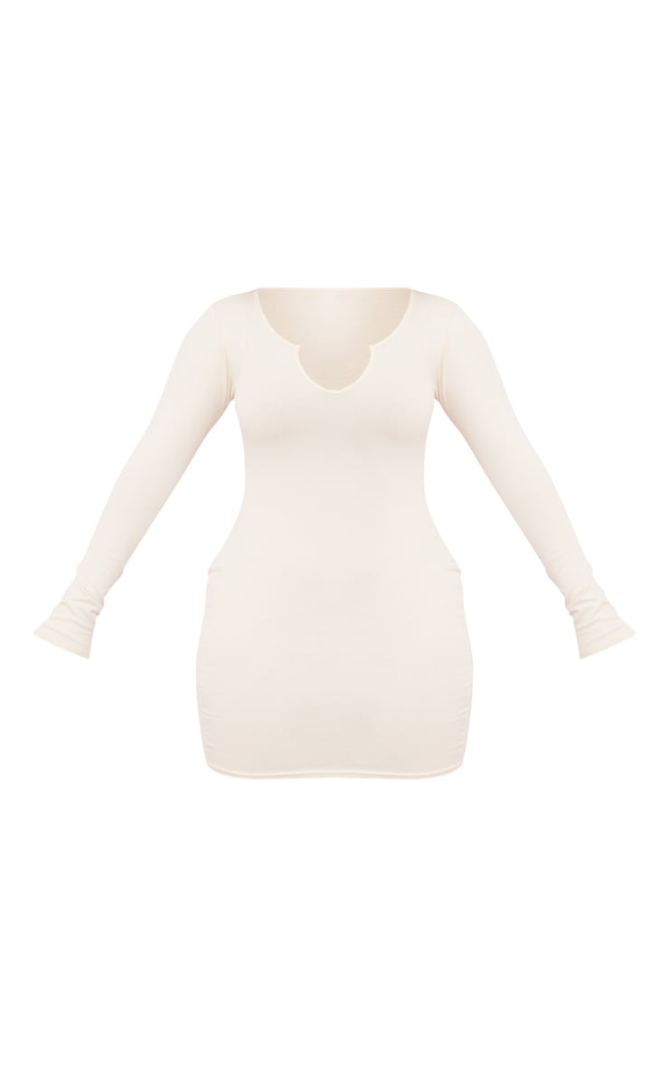 Shape Cream Cotton Notch Detail Long Sleeve Bodycon Dress image 5
