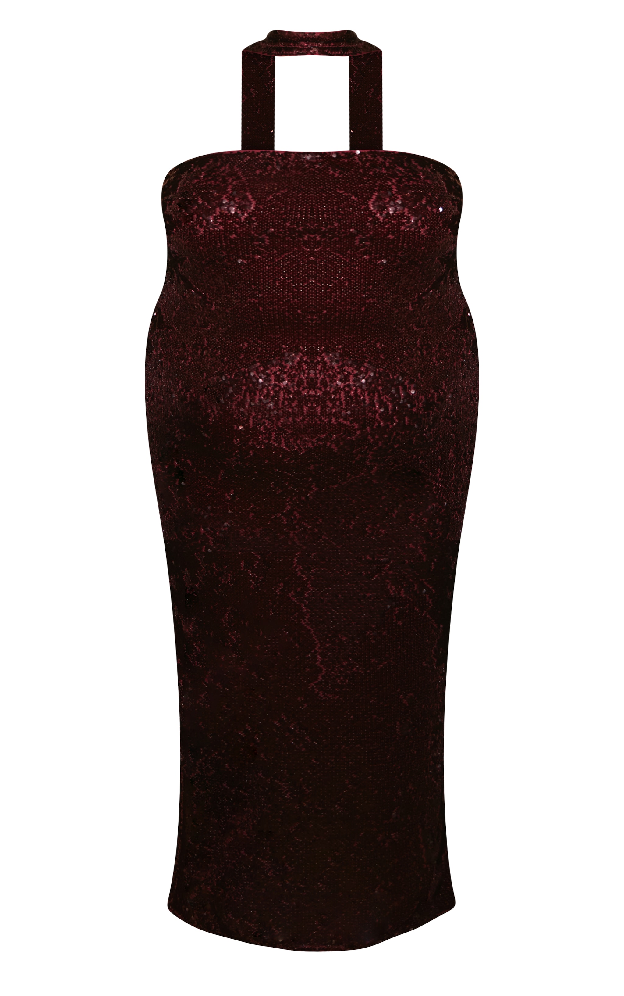 Plus Burgundy Sequin Scarf Detail Bandeau Maxi Dress image 7