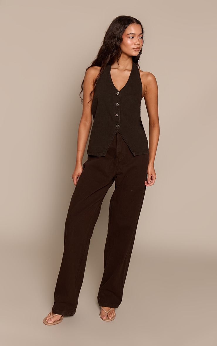 Veston en jean chocolat à dos nu image 3