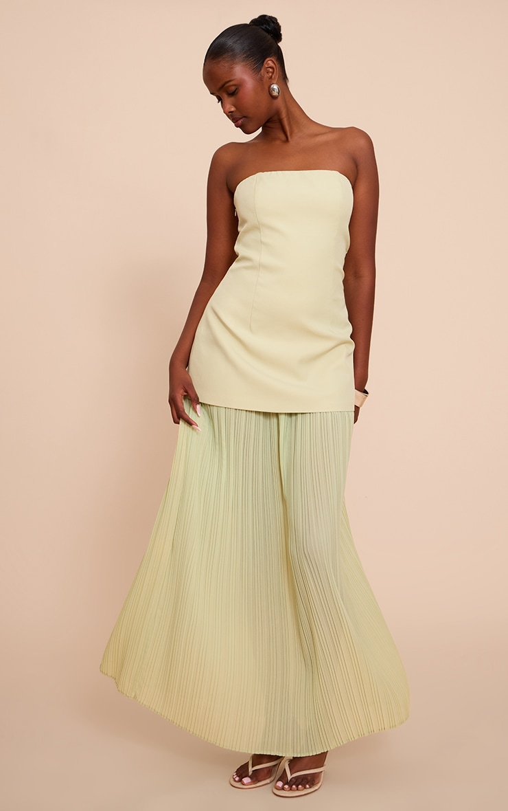Sage Green Chiffon Pleated Skirt Panel Bandeau Maxi Dress image 3