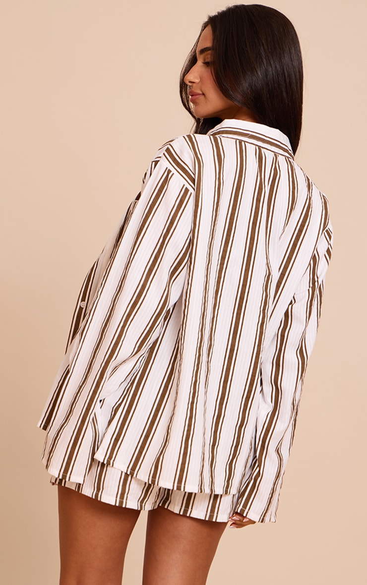 Petite Beige Striped Linen Look Oversized Long Sleeve Shirt image 2