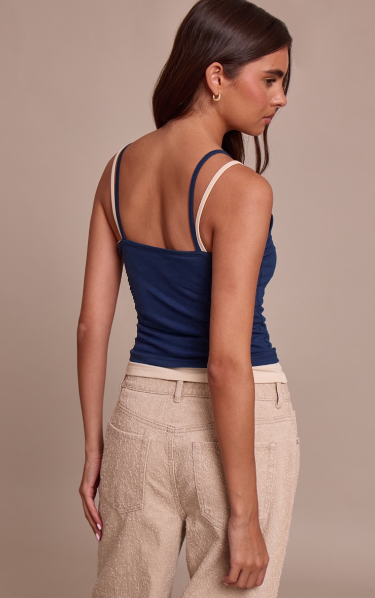 Navy Overlay Detail Strappy Vest Top  image 2