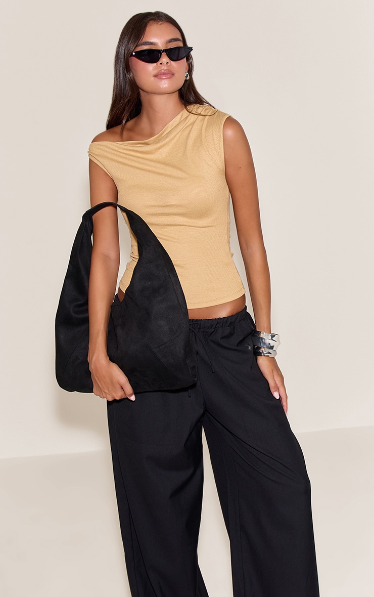 Stone Soft Rib Asymmetric Drape Detail Sleeveless Top image 4