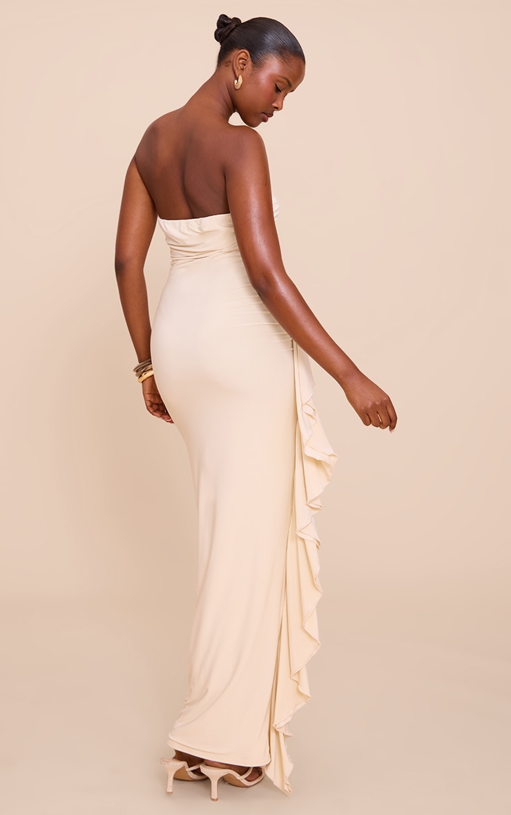Almond Double Layer Slinky Bandeau Frill Detail Maxi Dress image 2