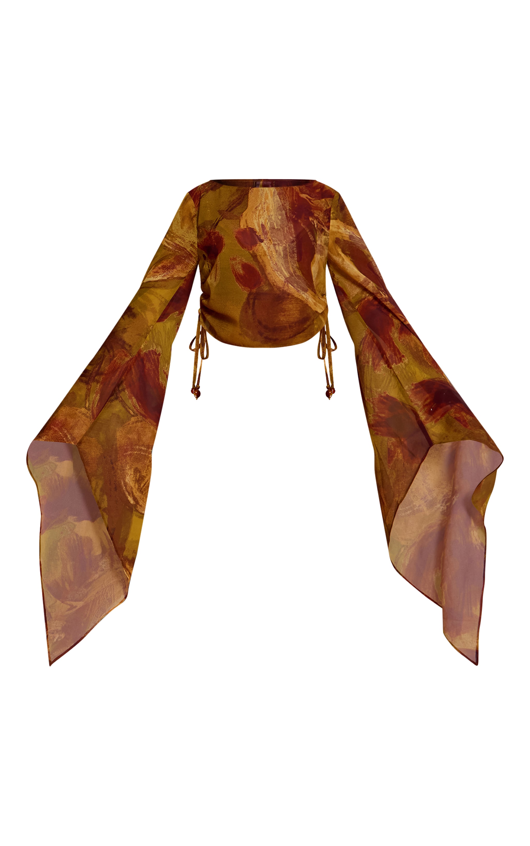 Green Abstract Print Bead Trim Chiffon Beach Top image 5