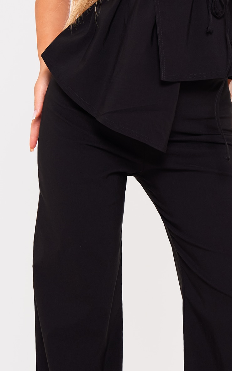 Pantalon large tissé stretch noir à taille mi-haute image 4