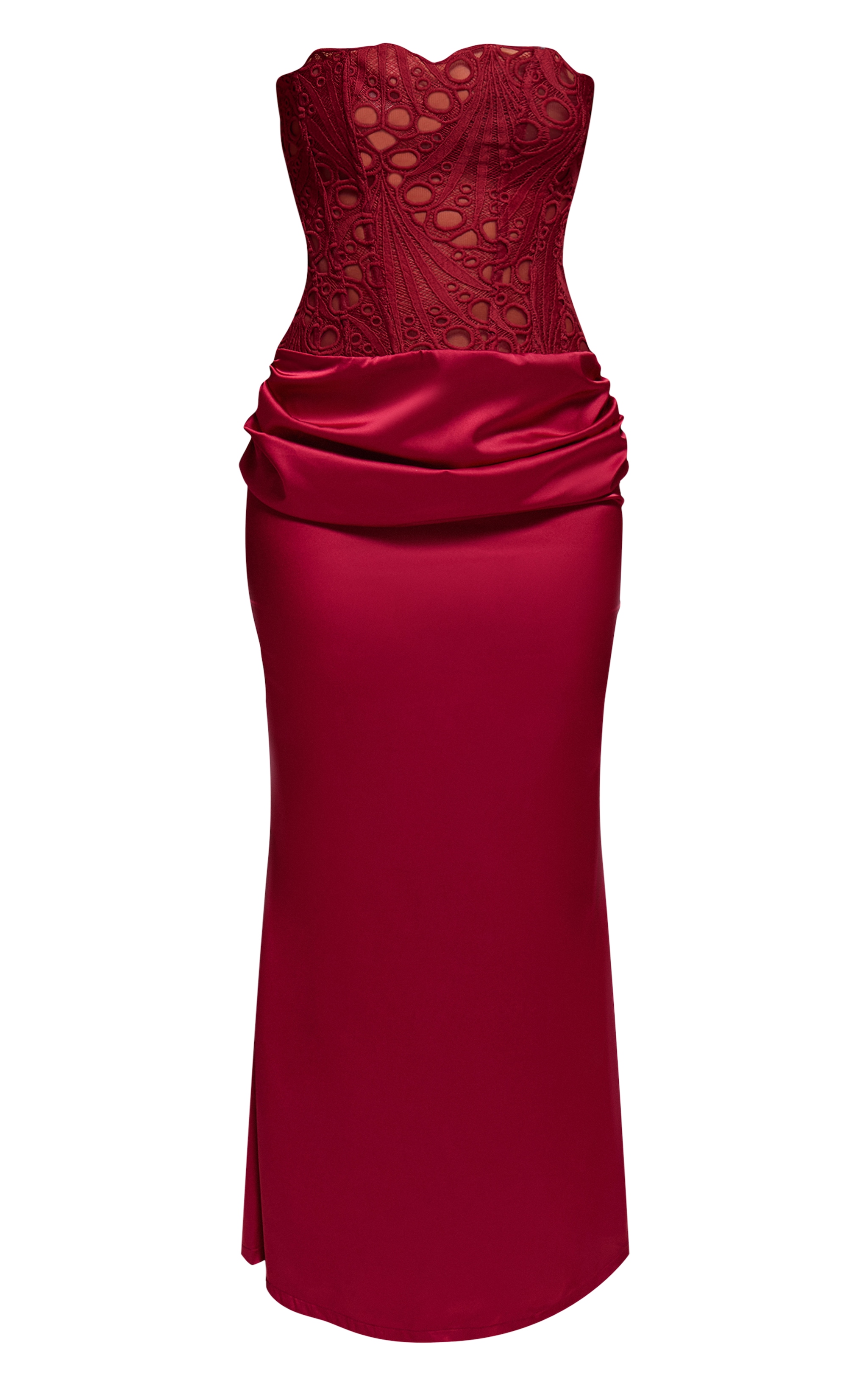 Burgundy Corset Detail Satin Ruched Maxi Dress image 5