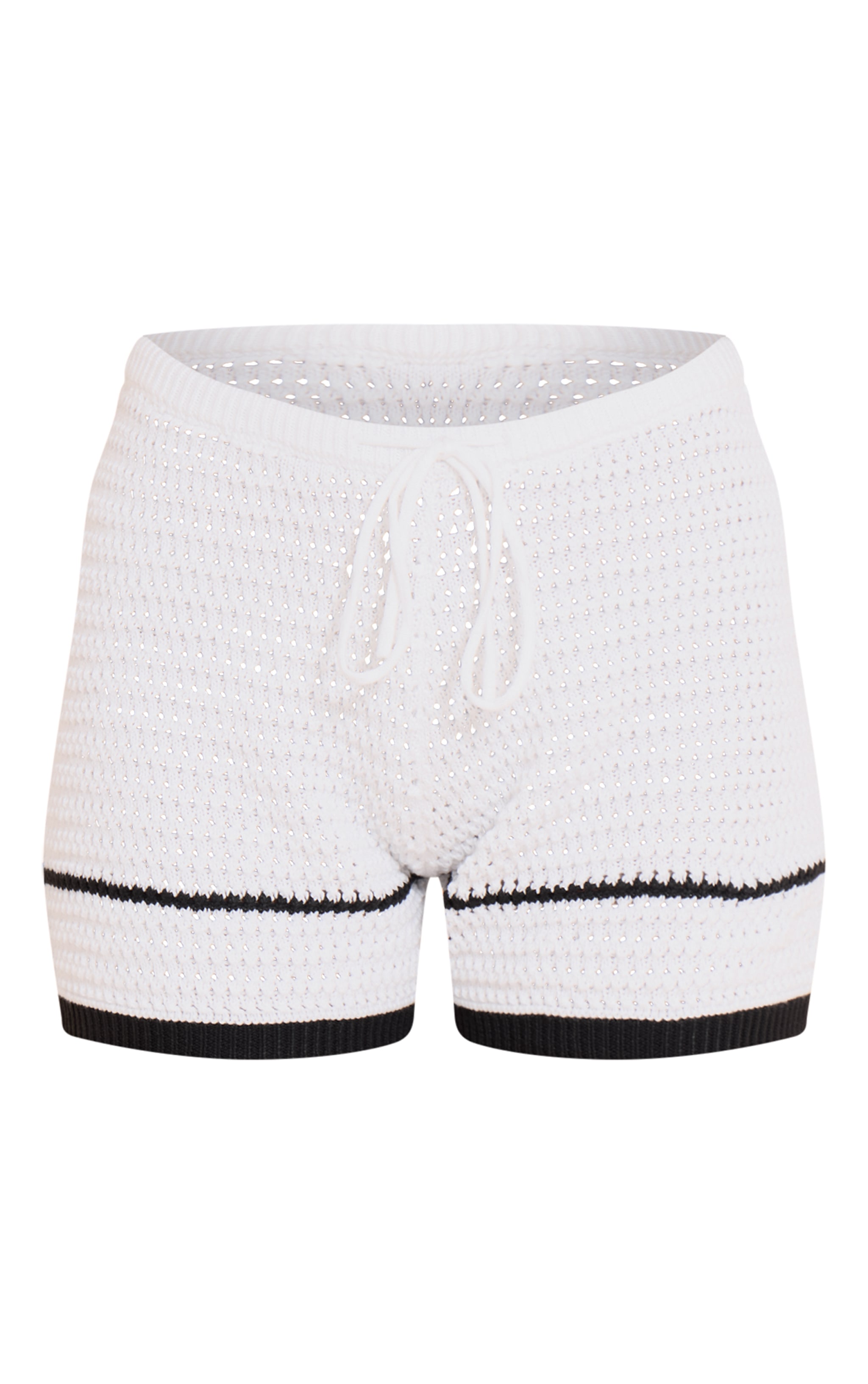 Petite Short en maille style crochet blanche à cordons ajustables image 6