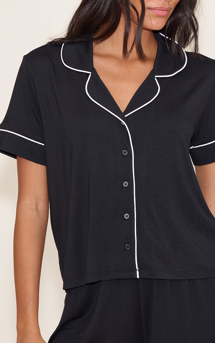 Black Modal Piping Short Pj Set image 4