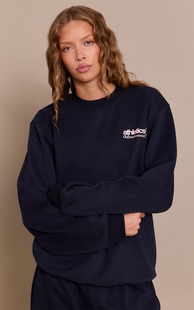 Sweat oversize en coton polaire bleu marine imprimé "Athletics 25" à col ras