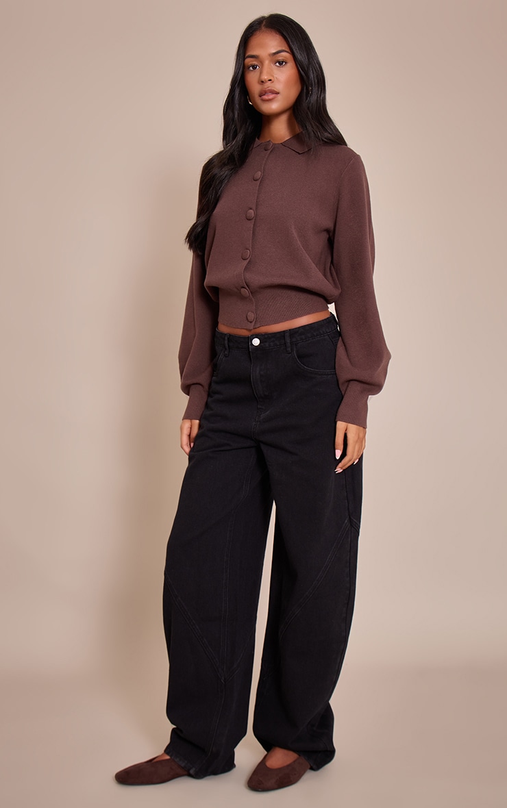 Tall Brown Compact Knit Covered Button Cardigan image 3