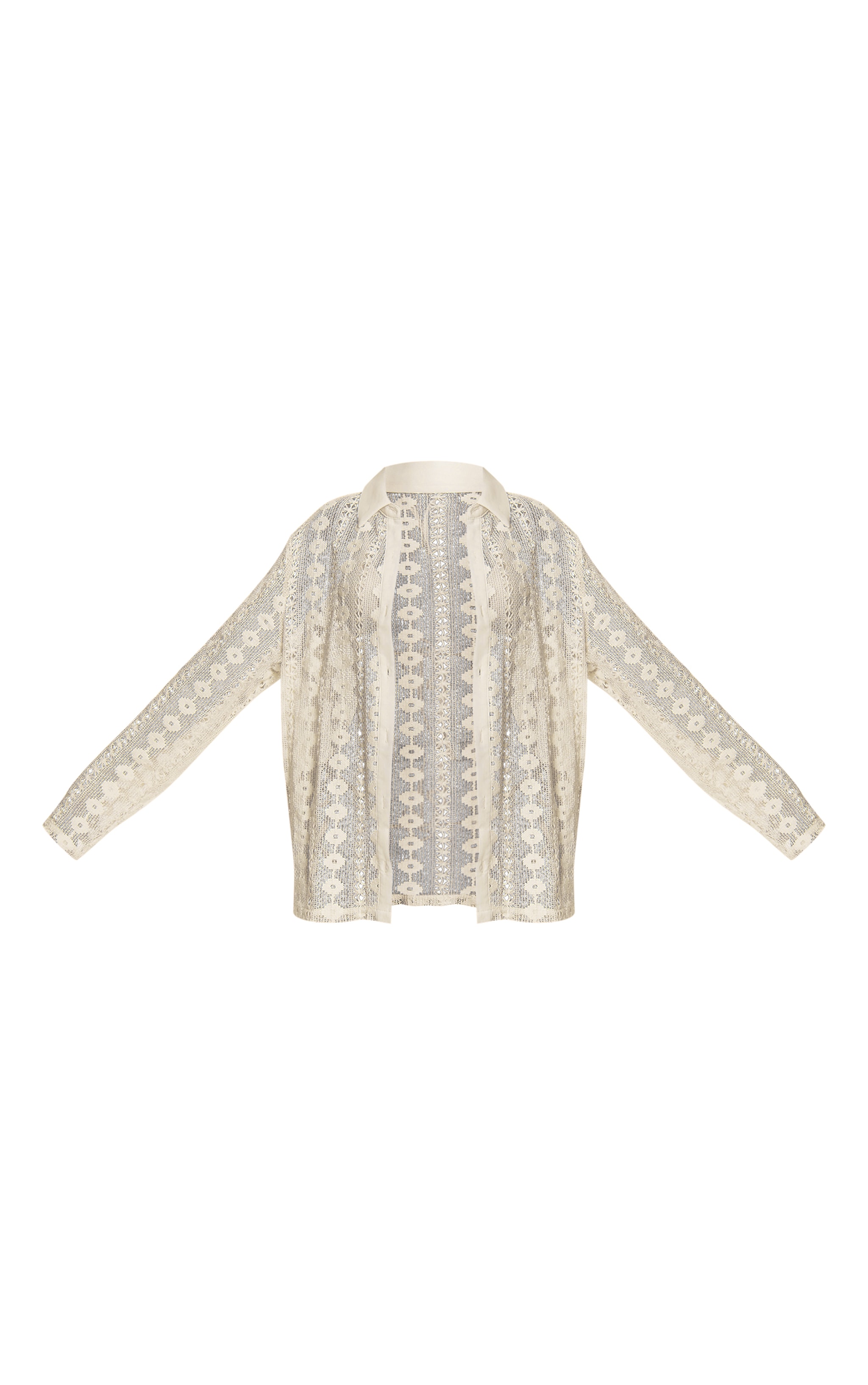 Cream Oversized Crochet Beach Shirt image 5