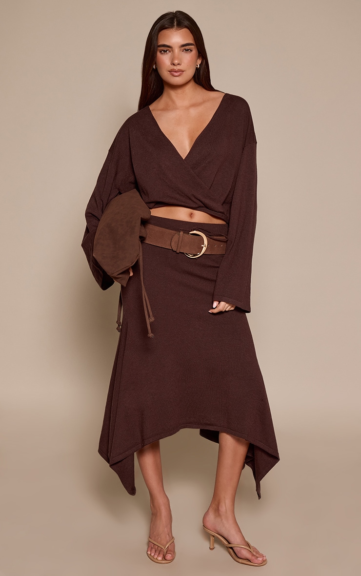 Chocolate Floaty Godet Knitted Skirt