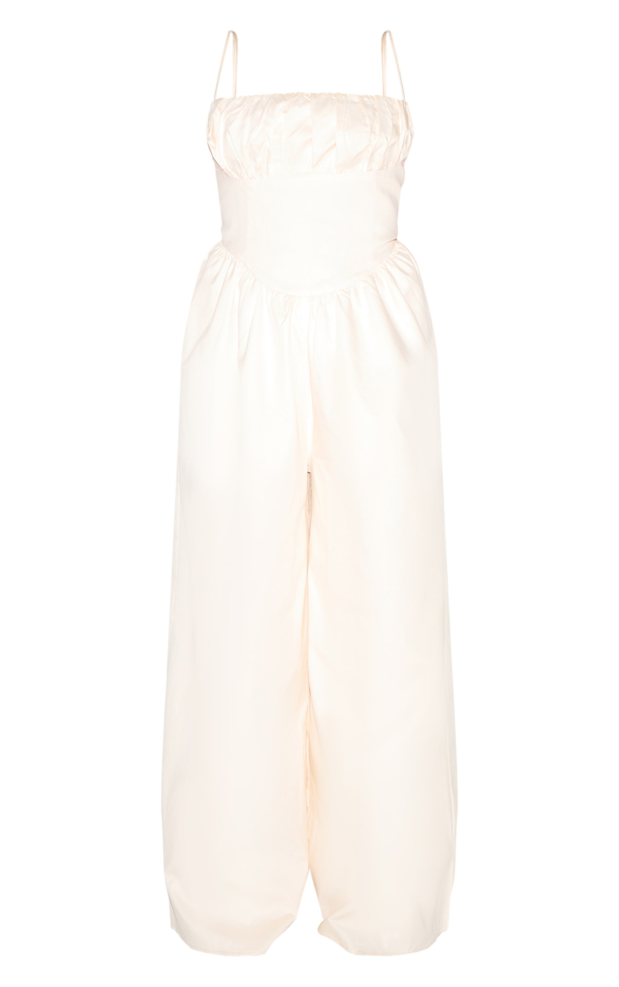Plus Cream Premium Ruched Corset Detail Wide Leg Jumpsuit image 5