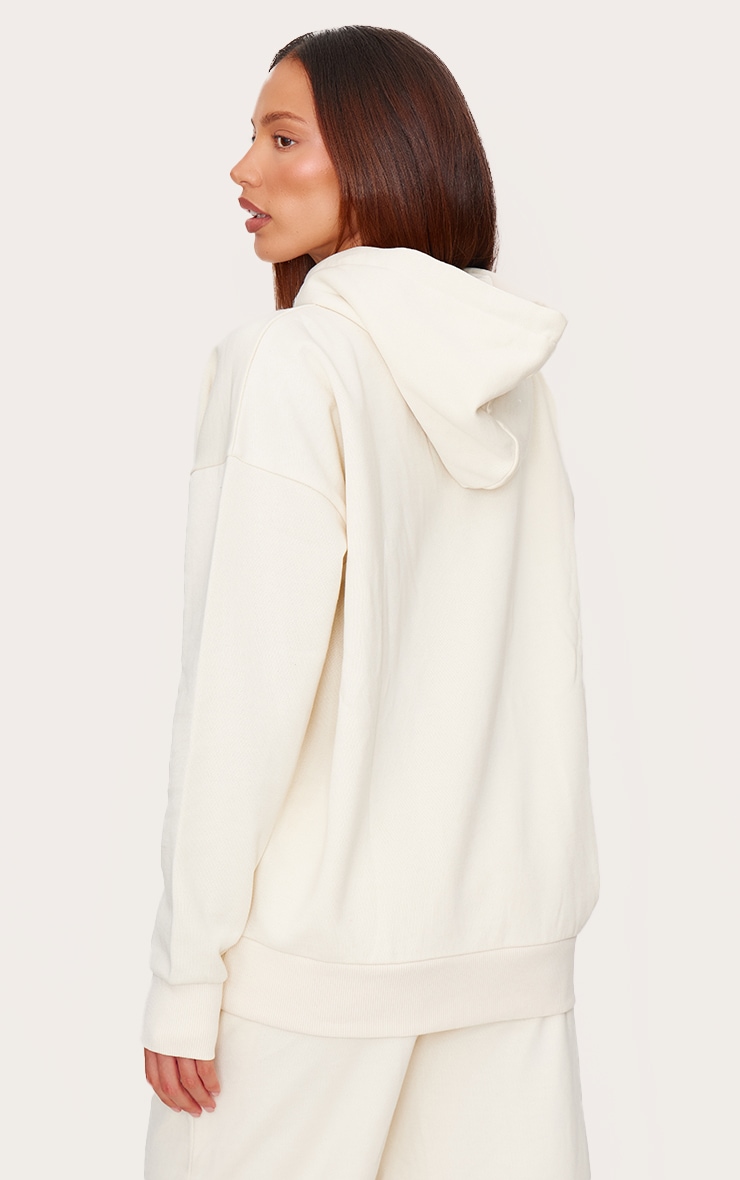 PRETTYLITTLETHING Cream Premium Embossed Oversized Hoodie image 2