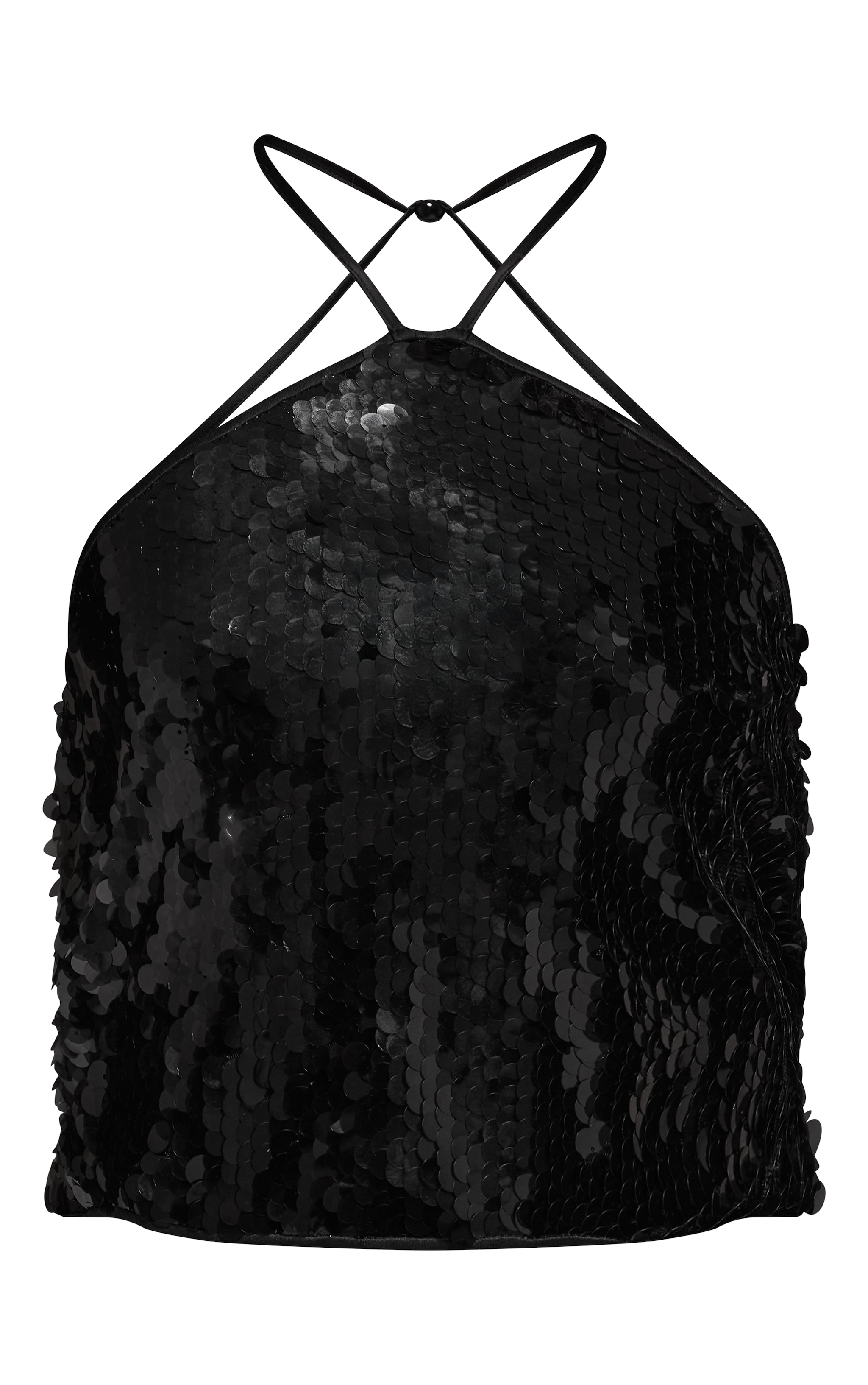 Black Disc Sequin Halterneck Cowl Back Top image 5