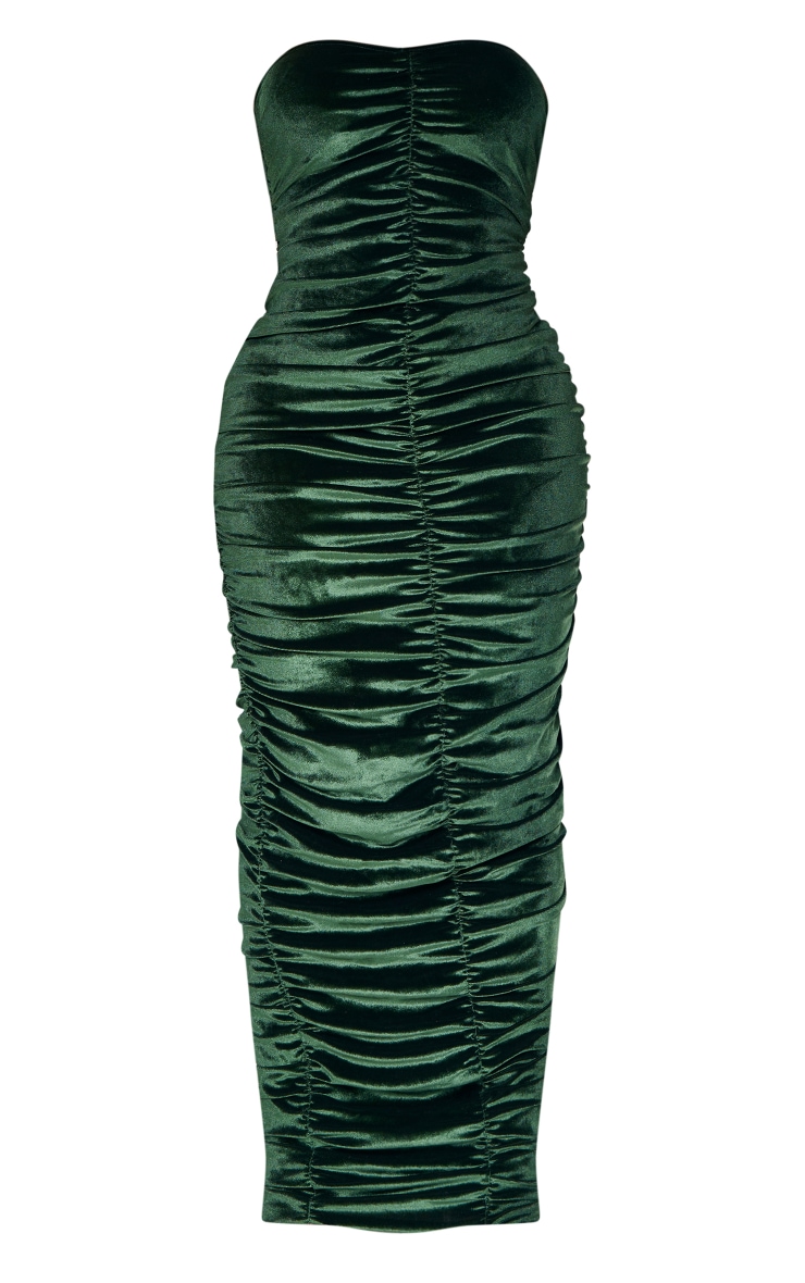 Shape Emerald Green Velvet Bandeau Ruched Midaxi Dress image 5