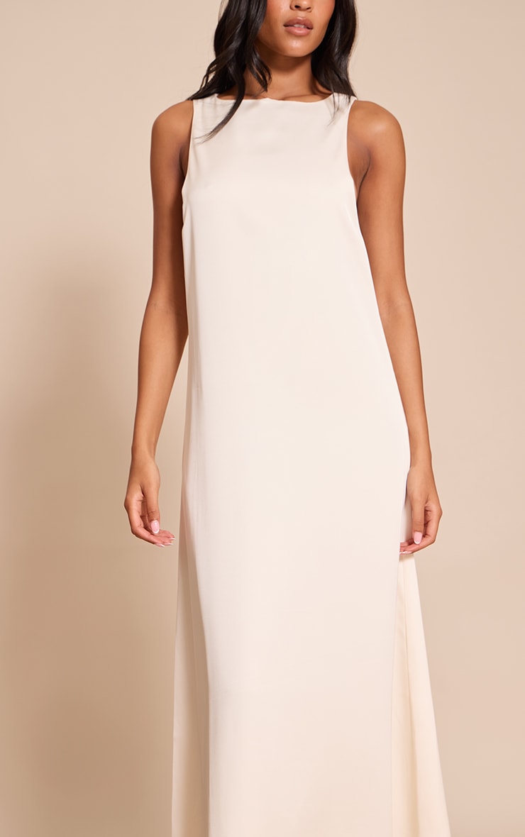 Tall Cream Satin Boat Neck Sleeveless Maxi Dress image 4