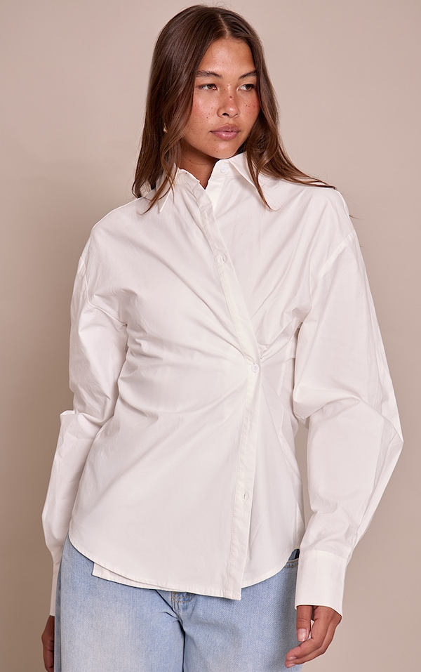 White Cotton Multi Button Cinched Shirt