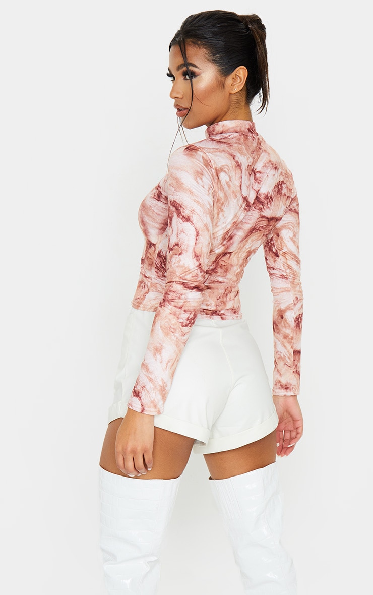 Brown Tie Dye Printed Long Sleeve T Shirt | Tops