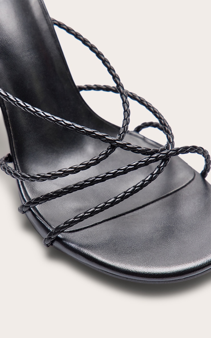 Black Pu Braided Strap Heeled Mule image 5