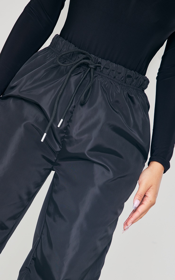 Petite Black Shell Drawstring Wide Leg Track Pant image 4