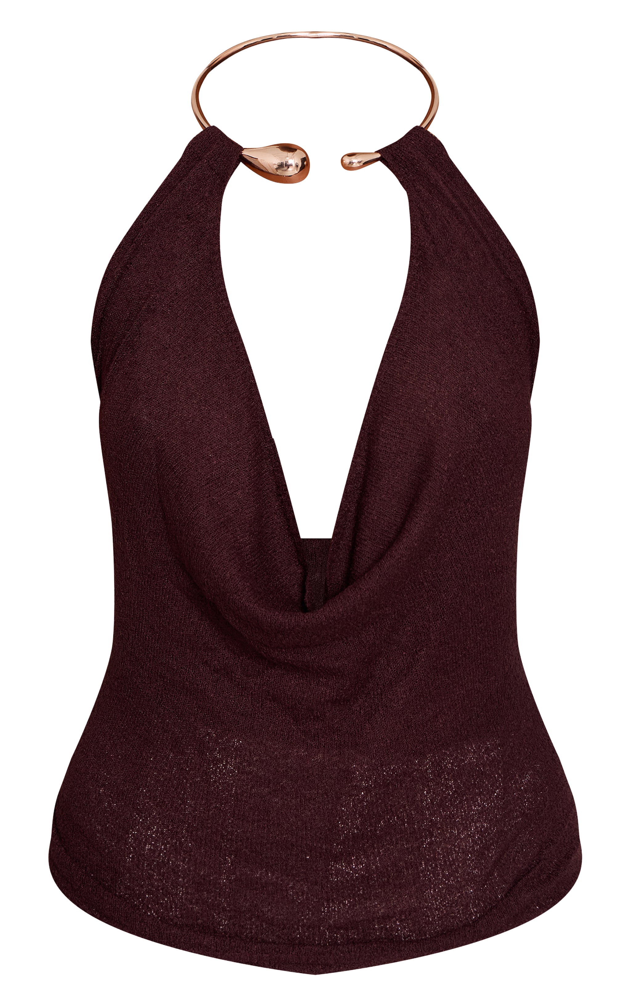 Top en maille tricot chocolat à empiècement collier doré image 5