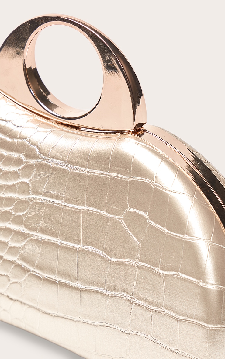 Sac pochette rigide en PU doré effet croco image 5