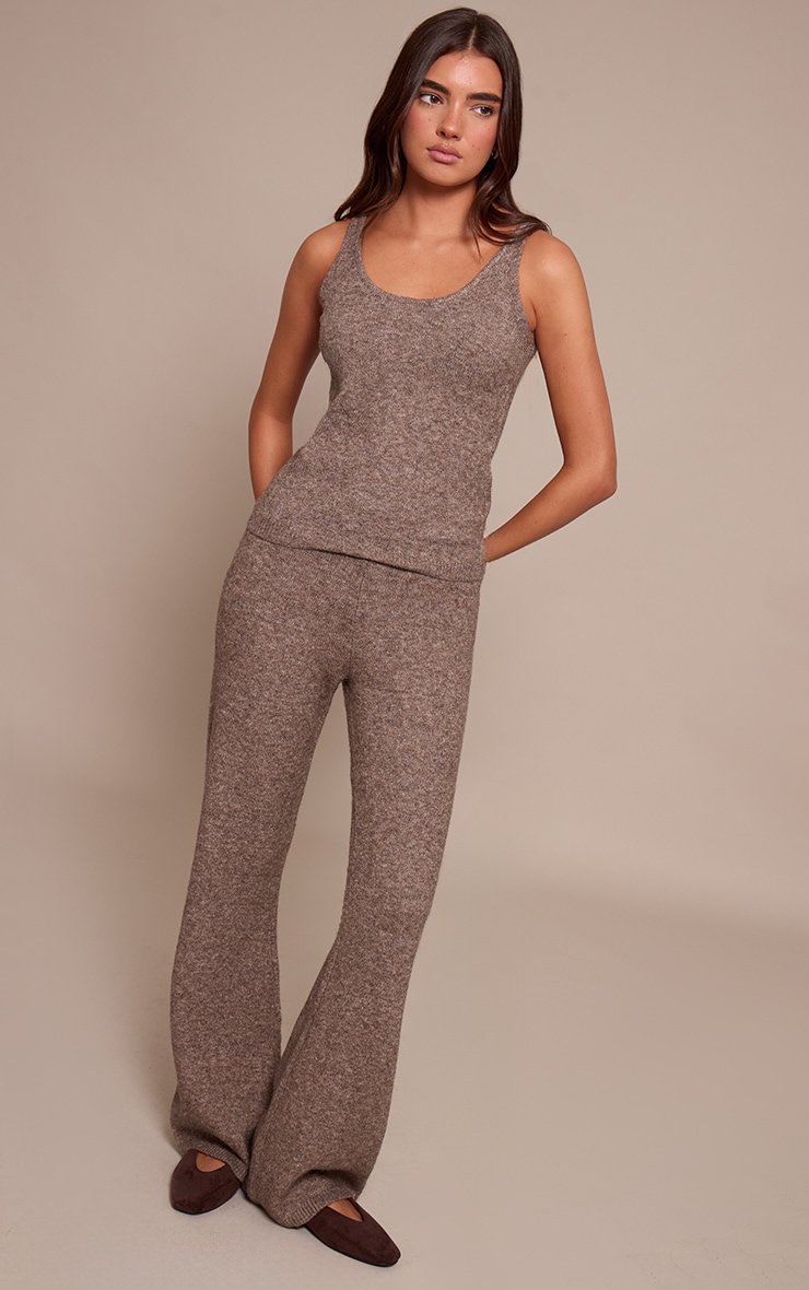 Taupe Knitted Mid Rise Trouser