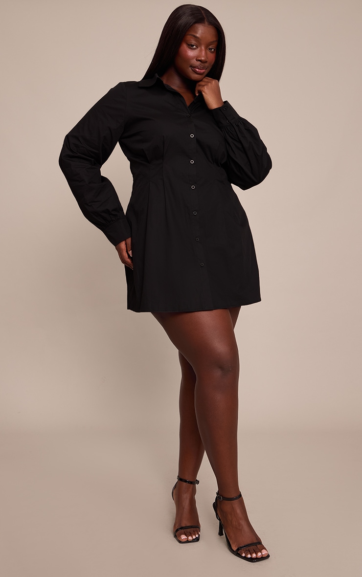 Plus Black Cotton Poplin Cinched Waist Shirt Dress image 3