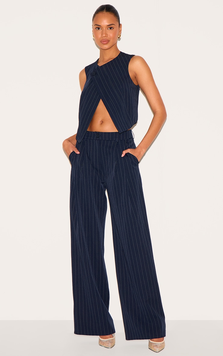 Veston de tailleur tissé bleu foncé à rayures image 3