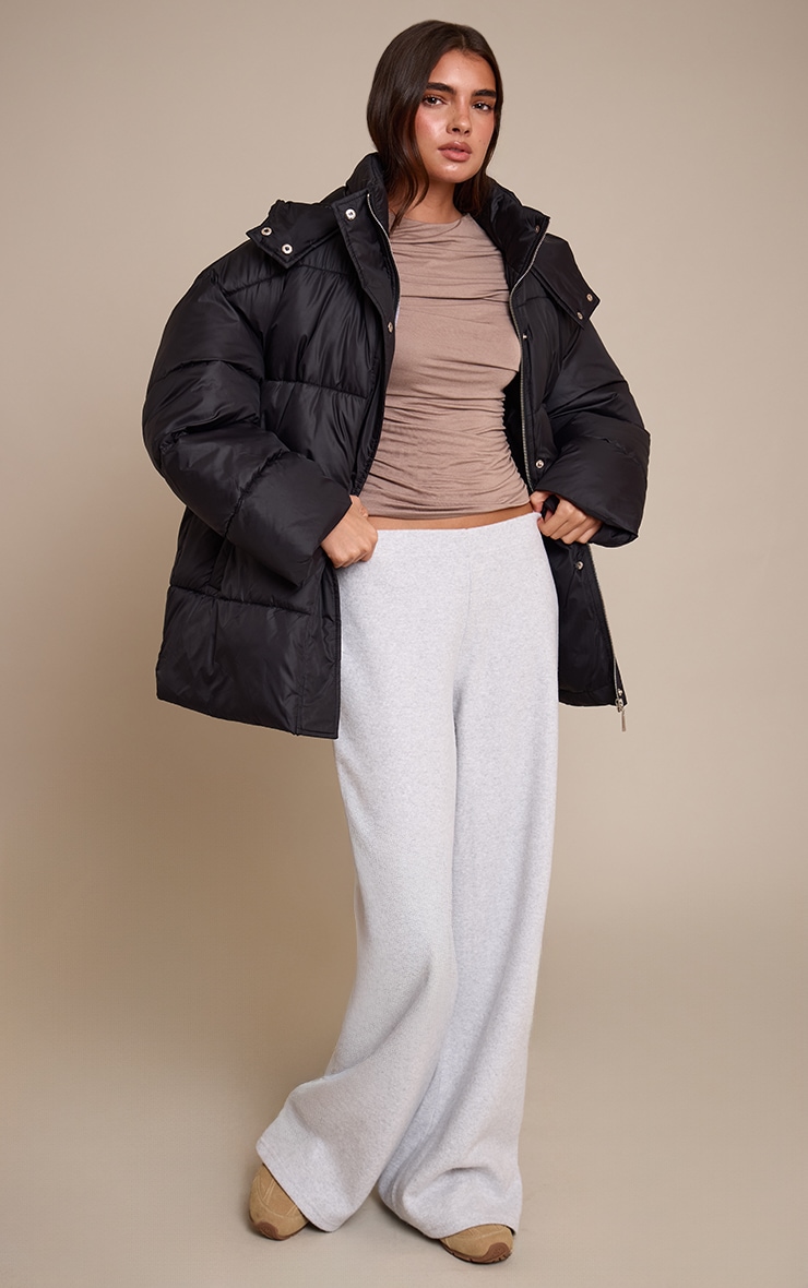 Black Oversized Hooded Puffer Jacket Outerwear PLT