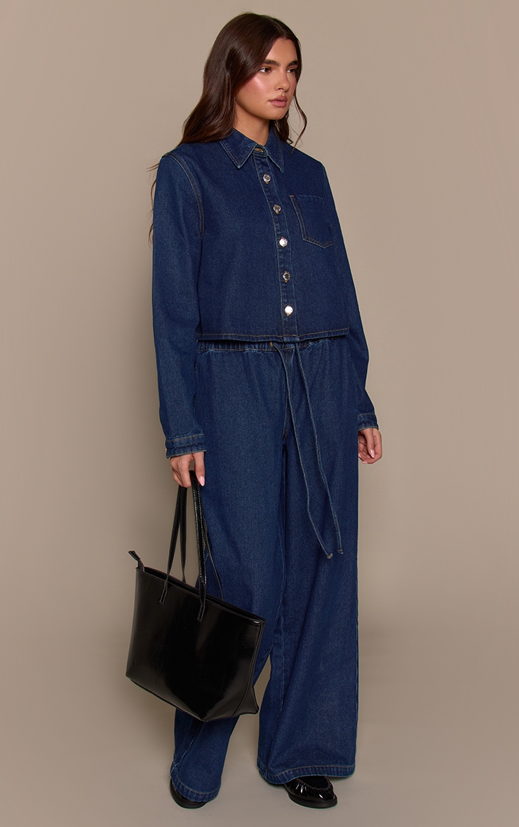 Indigo Mid Rise Tie Waist Denim Jeans image 2