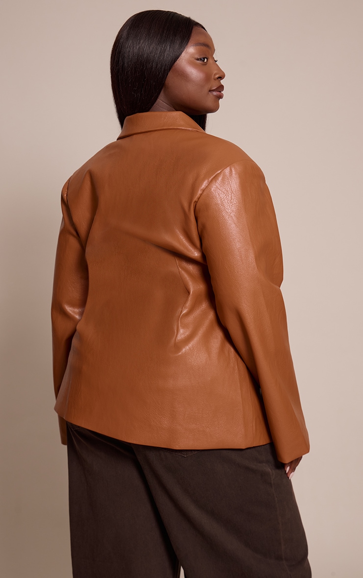 Plus Tan Faux Leather Cinch Waist Blazer image 2