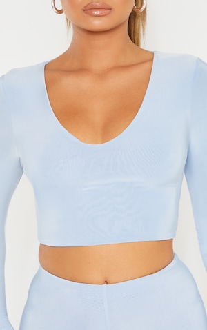 Baby Blue Mix Match V Neck Top Tops Prettylittlething Usa