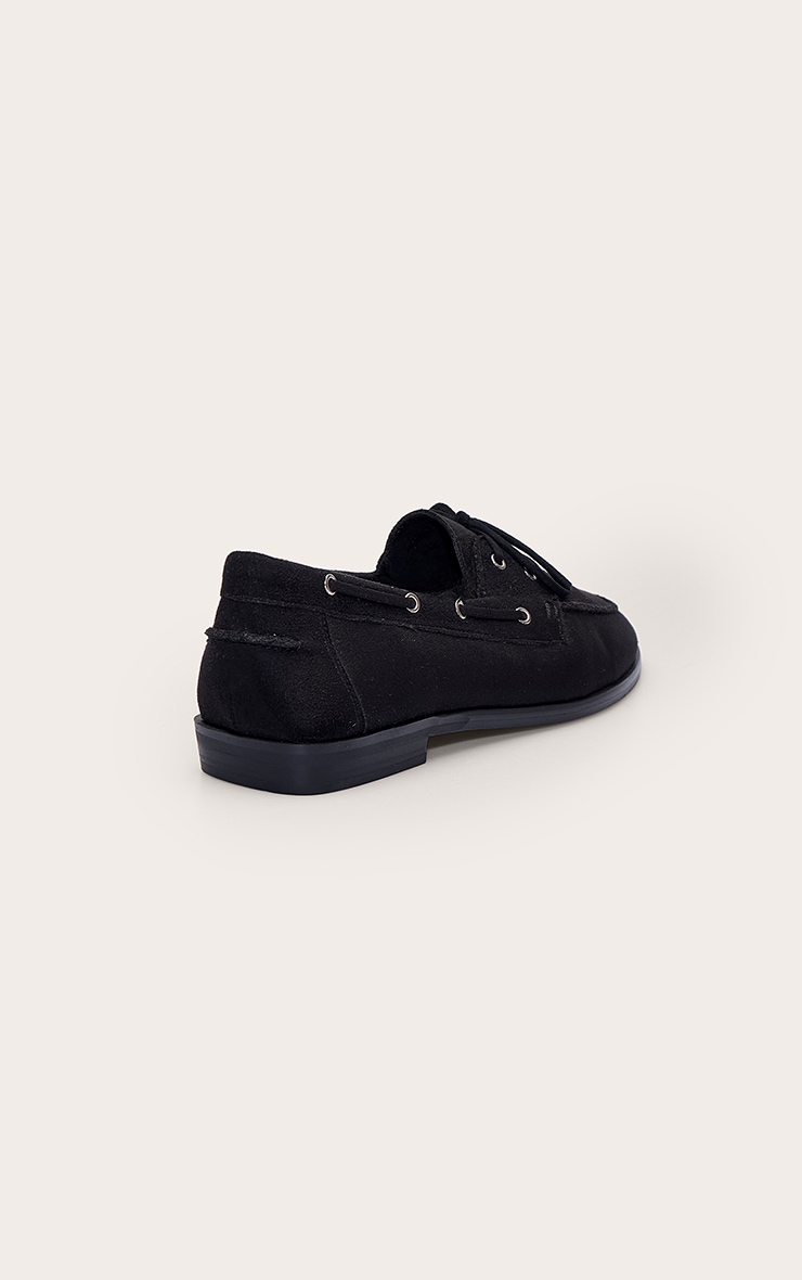 Black Faux Suede Tassel Detail Boat Loafer image 4