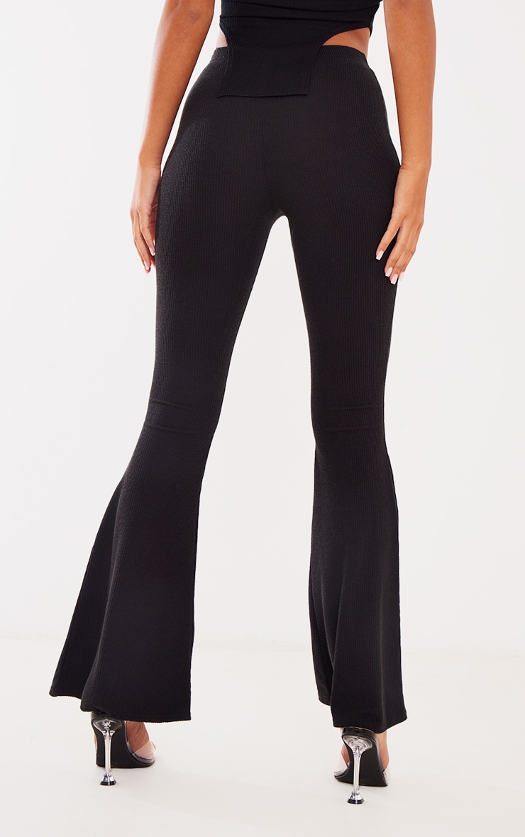 Tall Black Rib High Waist Flared Trousers image 3