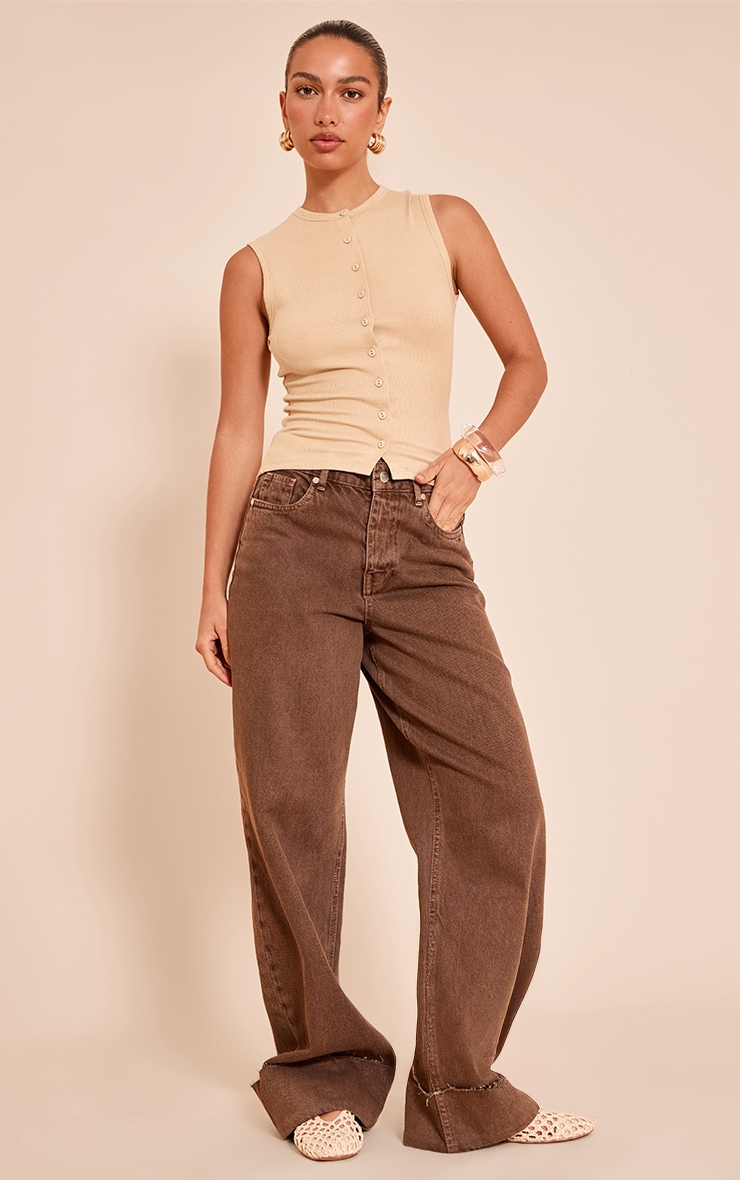 Stone Soft Rib Button Down Sleeveless Long Top image 3