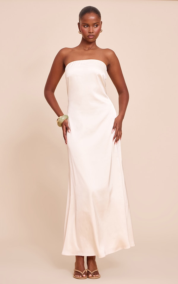 Robe bustier longue satinée crème