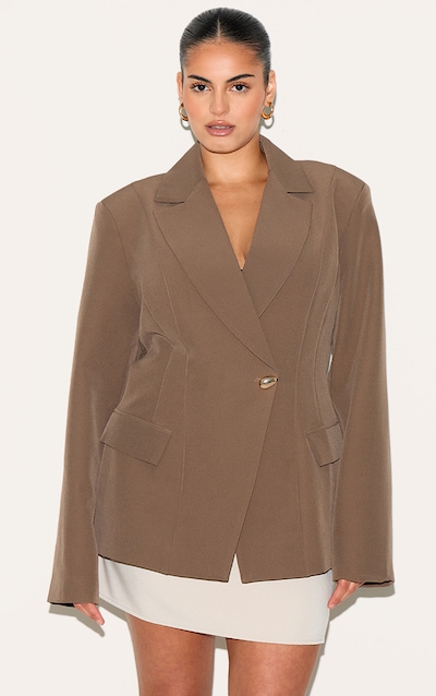 Plus Mushroom Cinched Waist Lapel Point Detail Blazer
